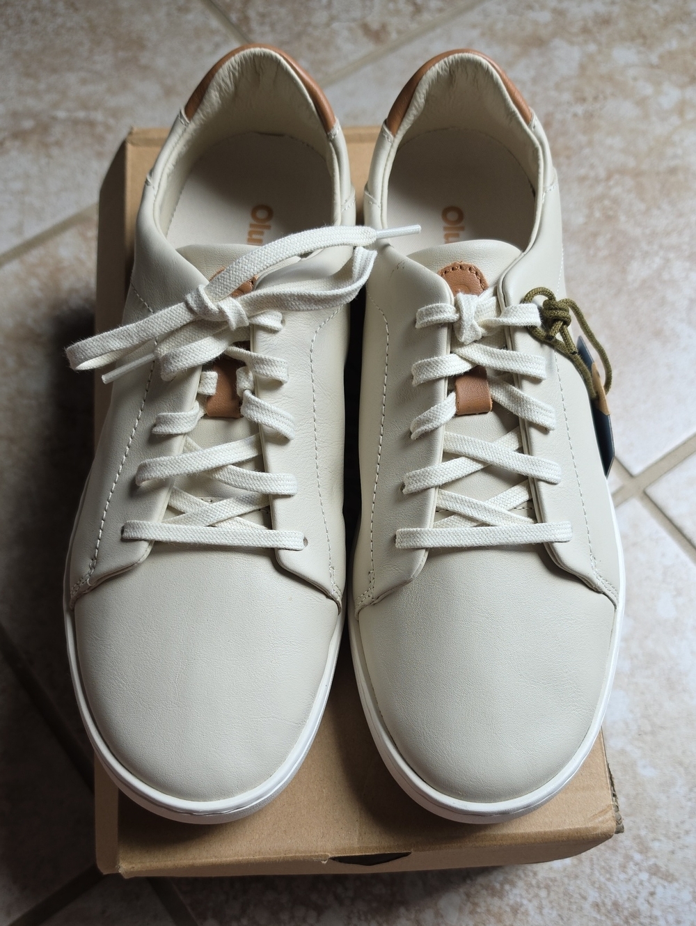 OluKai Tapa Cream Leather Sneakers